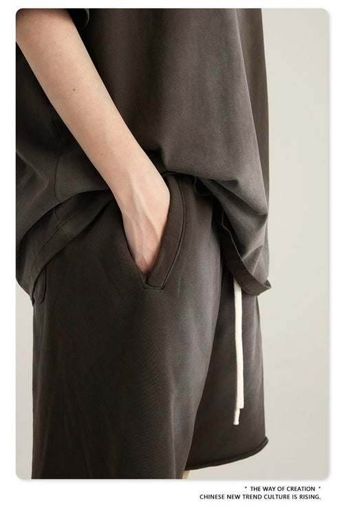 Obsidian Phoenix Unisex Luxury Solid Cotton Shorts - High Street Side-Slit Knee-Length Pants
