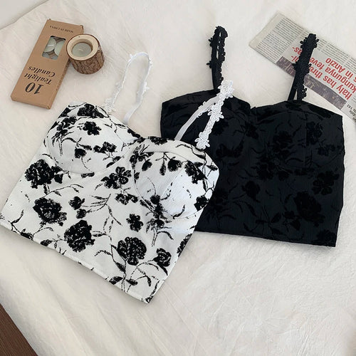 Obsidian Phoenix Women's Luxury Sweet Elastic Camisole - Padded Bra Spaghetti Strap Crop Top with Cute Print for Summer