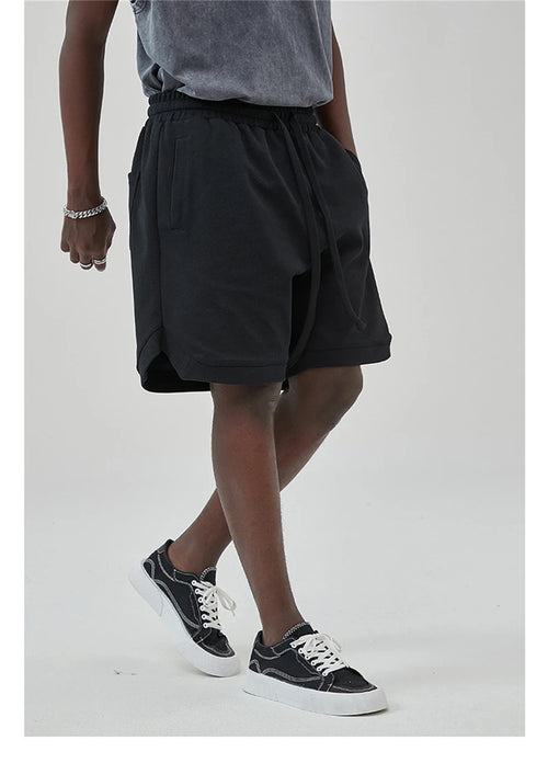 Obsidian Phoenix Unisex Luxury Solid Cotton Shorts - High Street Side-Slit Knee-Length Shorts