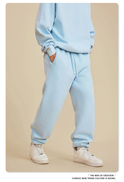 Obsidian Phoenix Luxury 355gsm Washed Fleece Sweatpants - Unisex Retro Loose-Fit Warm Joggers