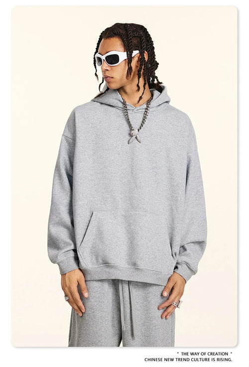 Obsidian Phoenix Unisex Luxury Solid Fleece Hoodie - 420gsm Retro Relaxed-Fit Warm Hooded Pullover
