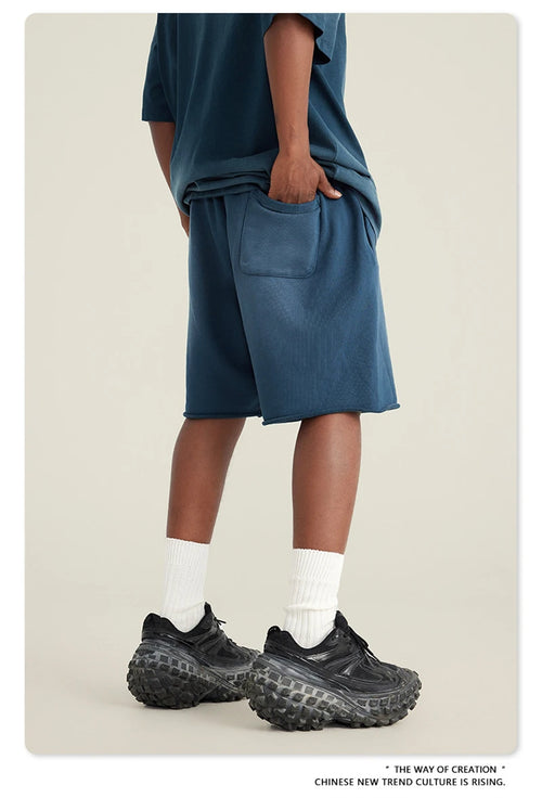 Obsidian Phoenix Unisex Luxury Solid Cotton Shorts - High Street Side-Slit Knee-Length Pants