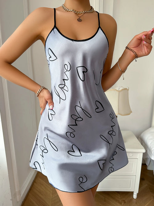 Obsidian Phoenix Women's Luxury Heart Letter Print Nightdress
