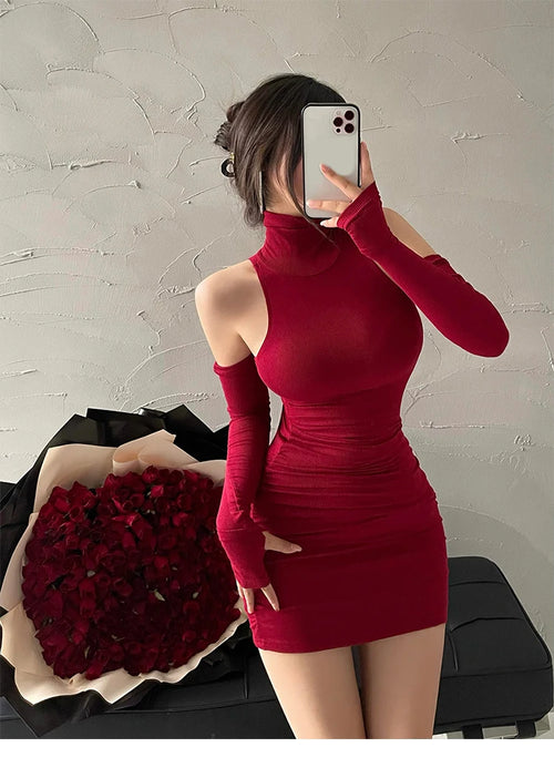 Obsidian Phoenix Women's Luxury High-Neck Mini Dress