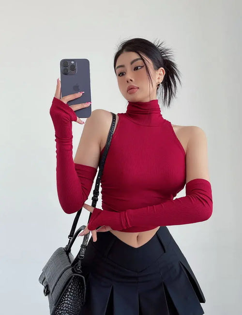 Celestial Comfort Turtleneck Crop Top - Oversleeve, Slim Fit Streetwear Tee - Celestial Comfort Clothing