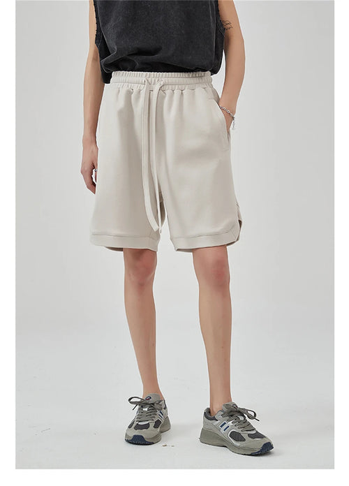 Obsidian Phoenix Unisex Luxury Solid Cotton Shorts - High Street Side-Slit Knee-Length Shorts