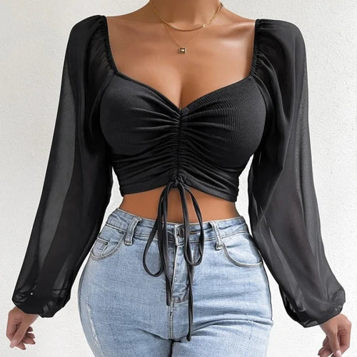 Obsidian Phoenix Women's Luxury Puff Sleeve V-Neck Top