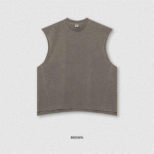 Obsidian Phoenix Unisex Luxury Washed Cotton Tank Top - 270gsm Vintage Relaxed-Fit Slit Sleeveless Vest