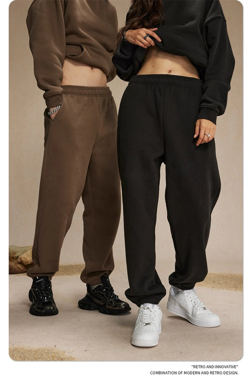 Obsidian Phoenix Unisex Luxury Solid Fleece Sweatpants - 400gsm Basic Loose-Fit Warm Joggers