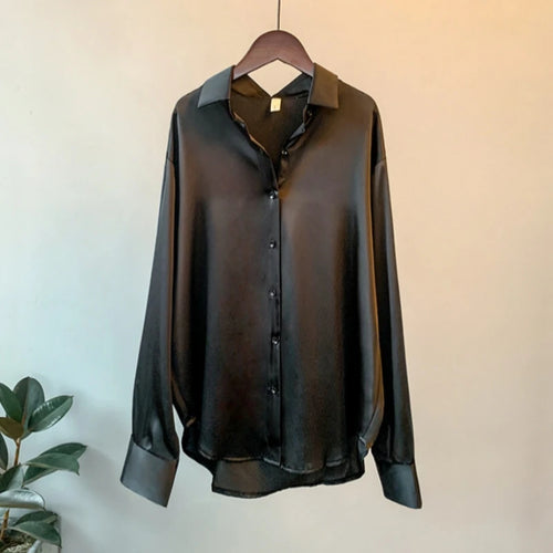 Celestial Comfort Vintage Silk Shirt - Button-Up Satin Blouse, Elegant Long Sleeve Office Top for Women - Celestial Comfort Clothing