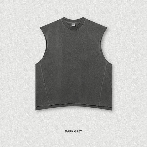 Obsidian Phoenix Unisex Luxury Washed Cotton Tank Top - 270gsm Vintage Relaxed-Fit Slit Sleeveless Vest