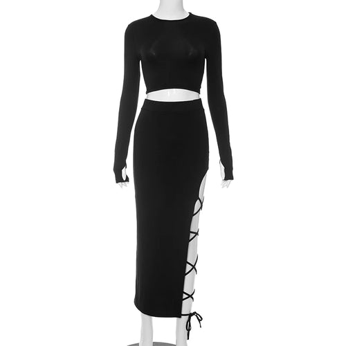 Obsidian Phoenix Women's Luxury Pullover Crop Top and High-Split Skirt Set