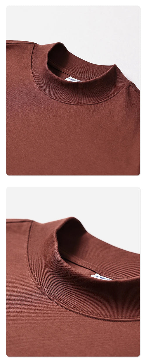 Obsidian Phoenix Unisex Luxury Heavyweight Cotton T-Shirt - 345gsm Loose-Fit Long-Sleeve High-Neck Solid Tee