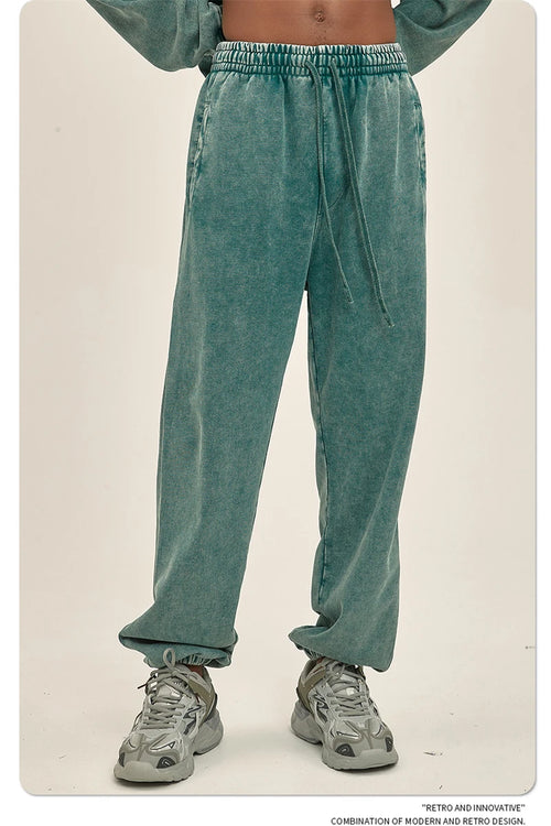 Obsidian Phoenix Luxury 420gsm Batik Washed Cotton Sweatpants - Unisex Loose-Fit Heavyweight Retro Joggers