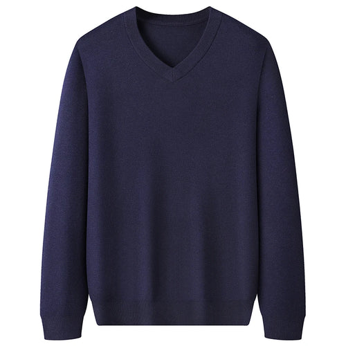 Obsidian Phoenix Luxury 100% Wool V-Neck Sweater - High-End Soft Warm Long Sleeve Pullover for Men in Sizes Up to 8XL