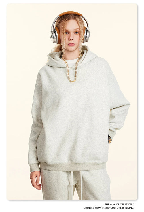 Obsidian Phoenix Unisex Luxury Solid Fleece Hoodie - 345gsm Loose-Fit Warm Hooded Pullover with Side Zipper Pockets