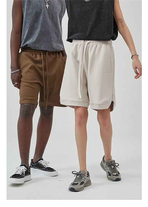 Obsidian Phoenix Unisex Luxury Solid Cotton Shorts - High Street Side-Slit Knee-Length Shorts