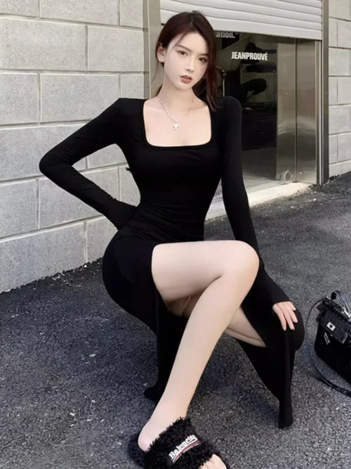 Obsidian Phoenix Women's Luxury Side-Slit Bodycon Dress