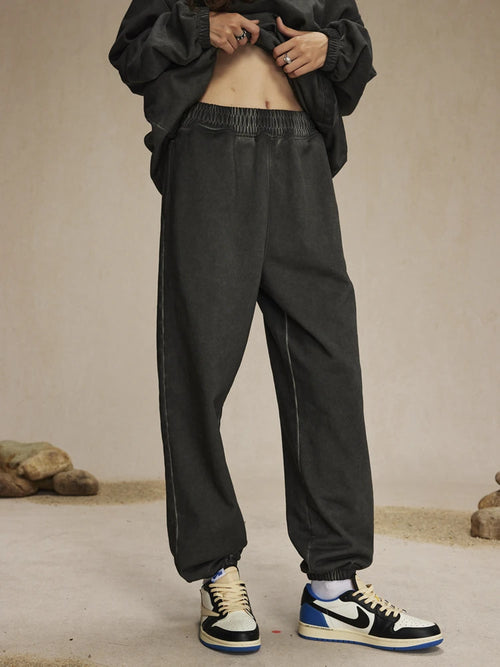 Obsidian Phoenix Unisex Luxury Washed Sweatpants - 450gsm Vintage Heavyweight Distressed Joggers