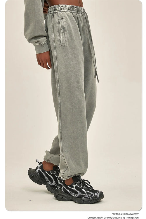 Obsidian Phoenix Luxury 420gsm Batik Washed Cotton Sweatpants - Unisex Loose-Fit Heavyweight Retro Joggers