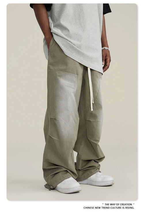 Obsidian Phoenix Unisex Luxury Monkey Washed Cotton Jogger Pants - 270gsm Loose-Fit High Street Cargo Trousers