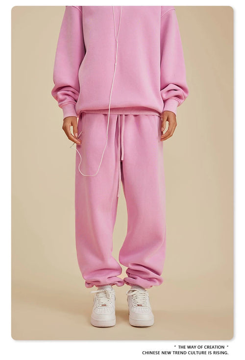 Obsidian Phoenix Luxury 355gsm Washed Fleece Sweatpants - Unisex Retro Loose-Fit Warm Joggers
