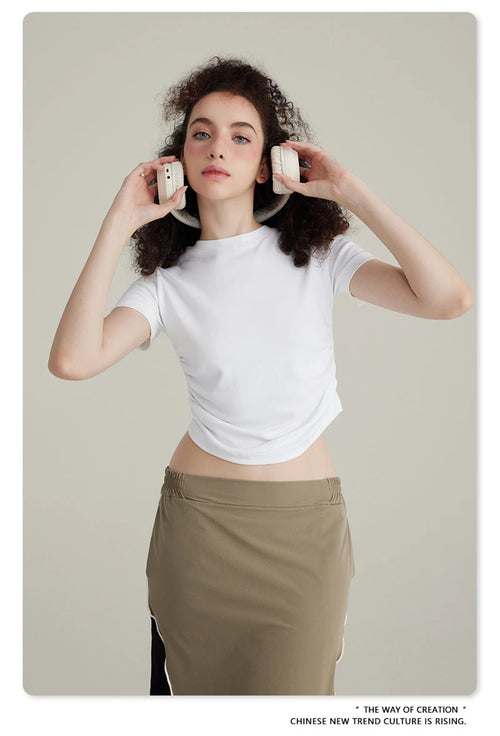 Obsidian Phoenix Women's Luxury Skinny T-Shirt - 220gsm Y2K Pleated Waist Short-Sleeve Tee
