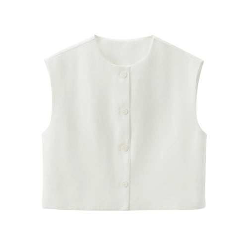 Celestial Comfort Sleeveless Vest-Style Shirt - Round Neck, Single-Breasted, Chic Summer Office Top for Women - Celestial Comfort Clothing