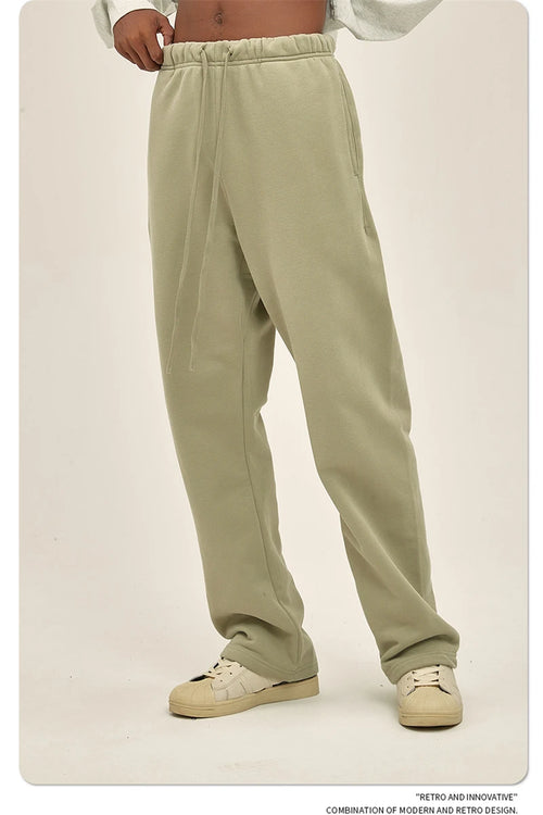 Obsidian Phoenix Unisex Luxury Loose Straight Pants - 365gsm Solid Drawstring Trousers