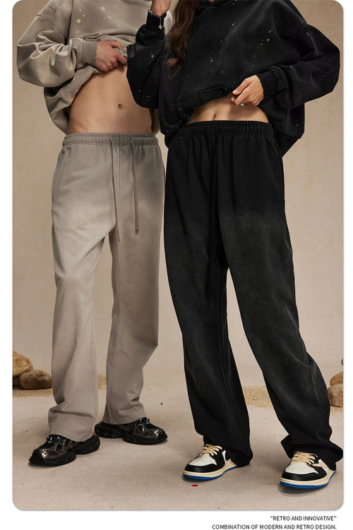 Obsidian Phoenix Luxury Retro Washed Heavyweight Pants - 450gsm Knitted Straight-Leg Unisex Sports Trousers