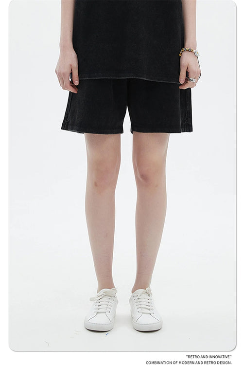Obsidian Phoenix Unisex Luxury Batik Washed Shorts - 400gsm High Street Knee-Length Cotton Shorts