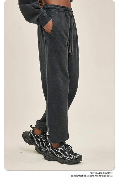 Obsidian Phoenix Luxury 420gsm Batik Washed Cotton Sweatpants - Unisex Loose-Fit Heavyweight Retro Joggers