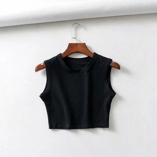 Celestial Comfort Vintage White Crop Top - Sleeveless Punk-Inspired Streetwear, Summer Korean Style - Celestial Comfort Clothing