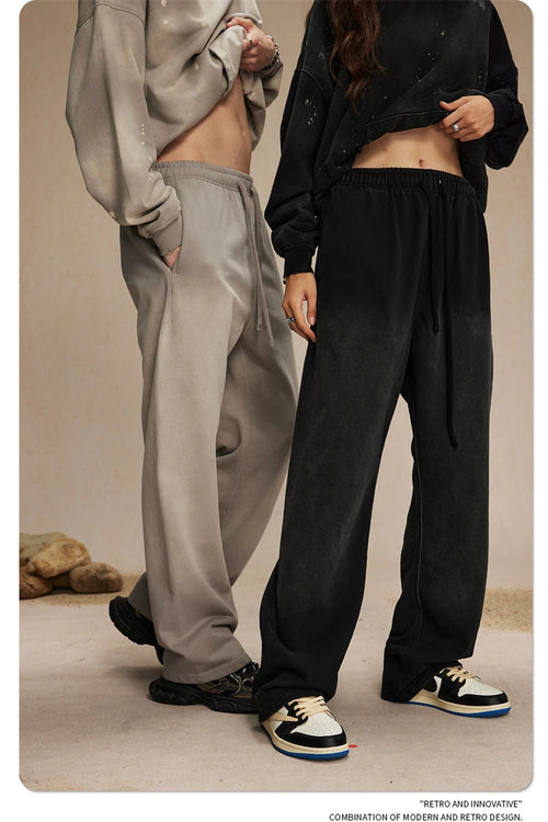 Obsidian Phoenix Luxury Retro Washed Heavyweight Pants - 450gsm Knitted Straight-Leg Unisex Sports Trousers