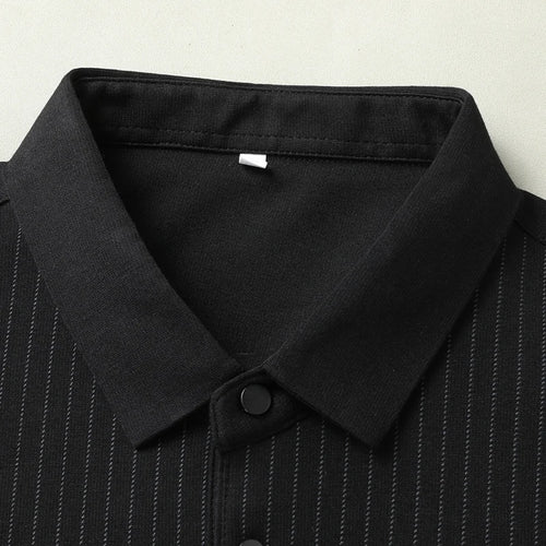 Obsidian Phoenix Luxury Striped Polo Shirt with Pocket - High-End Loose-Fit Business Casual Men’s Shirt in Sizes Up to 8XL