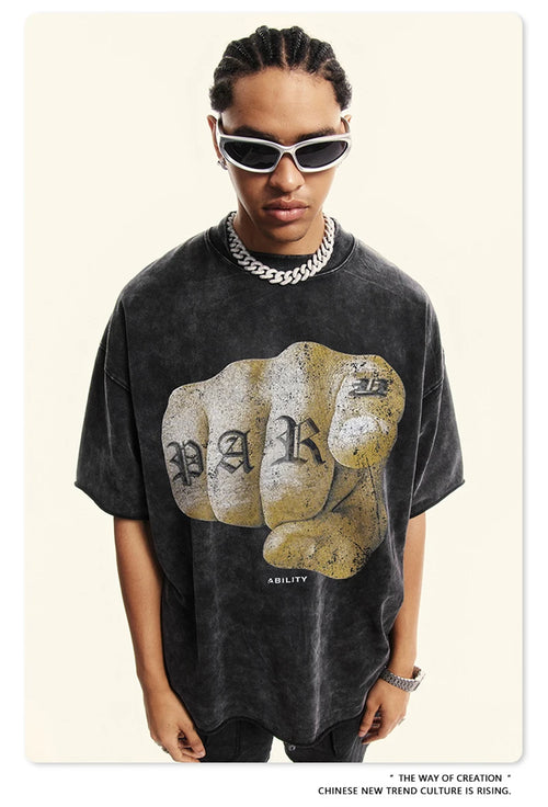 Obsidian Phoenix Unisex Luxury Hip Hop T-Shirt - 310gsm Washed Cotton Retro Print Tee