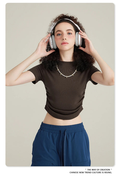 Obsidian Phoenix Women's Luxury Skinny T-Shirt - 220gsm Y2K Pleated Waist Short-Sleeve Tee