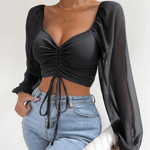 Obsidian Phoenix Women's Luxury Puff Sleeve V-Neck Top