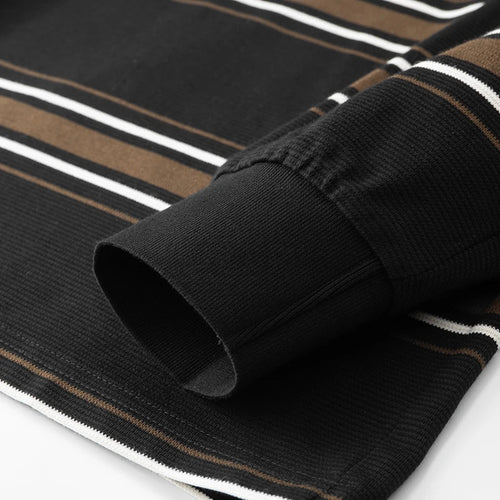 Obsidian Phoenix Luxury Striped Polo Shirt - Top-Grade Long Sleeve Men’s Casual Lapel Shirt in Sizes Up to 8XL