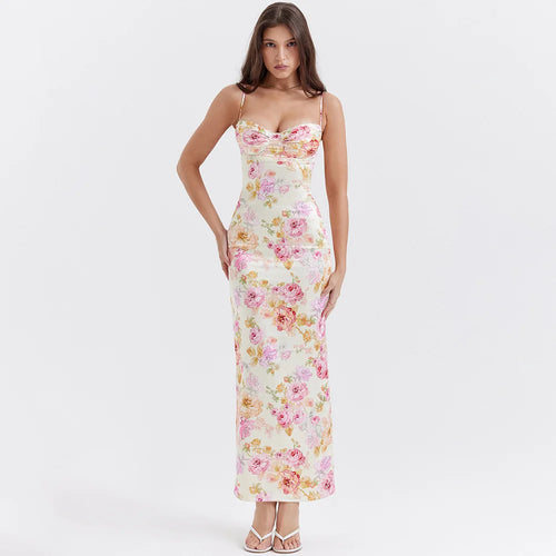 Obsidian Phoenix Women's Elegant Spaghetti Strap Floral Print Maxi Dress