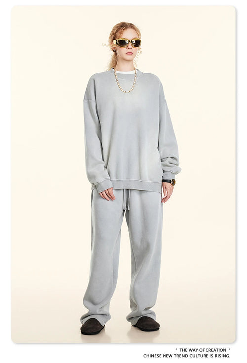Obsidian Phoenix Unisex Luxury Monkey Washed Fleece Sweatshirt - 332gsm Vintage Loose-Fit Knitted O-Neck Pullover