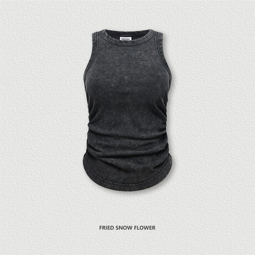 Obsidian Phoenix Women's Luxury Washed Cotton Tank Top - 315gsm Slim-Fit Pleated Arc-Hem Camisole