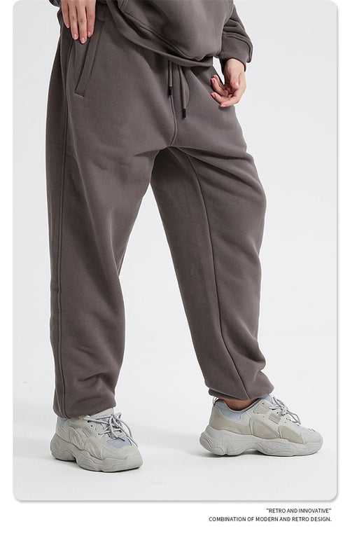 Obsidian Phoenix Unisex Luxury Fleece Sweatpants - 360gsm Loose-Fit Knitted Solid Tracksuit Pants