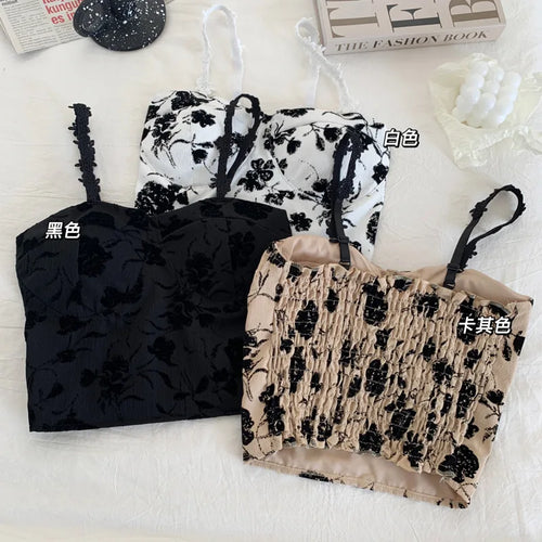 Obsidian Phoenix Women's Luxury Sweet Elastic Camisole - Padded Bra Spaghetti Strap Crop Top with Cute Print for Summer