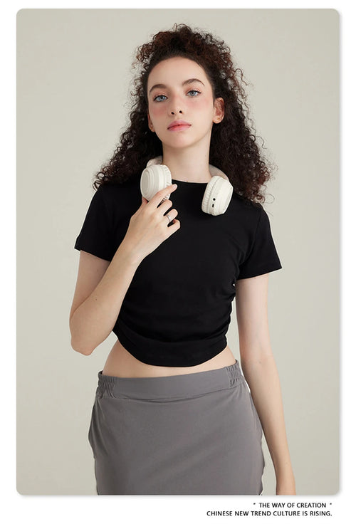 Obsidian Phoenix Women's Luxury Skinny T-Shirt - 220gsm Y2K Pleated Waist Short-Sleeve Tee
