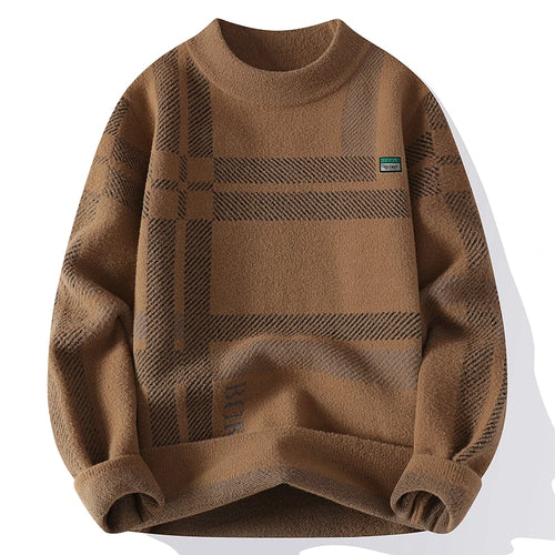 Obsidian Phoenix Luxury Mink Cashmere Sweater - High-End Long Sleeve Slim Fit Striped Men’s Christmas Jumper