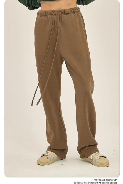 Obsidian Phoenix Unisex Luxury Loose Straight Pants - 365gsm Solid Drawstring Trousers