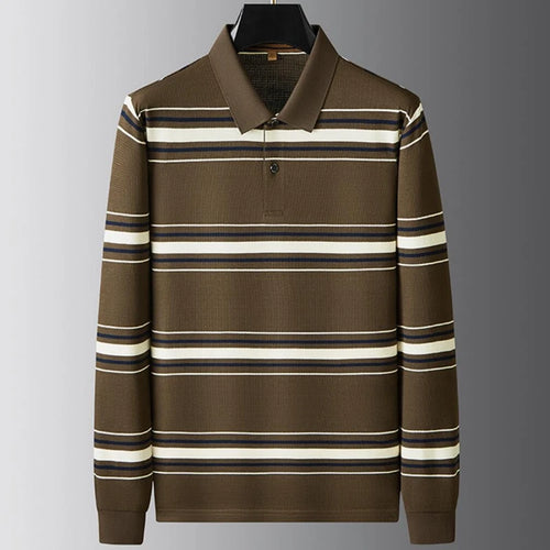 Obsidian Phoenix Luxury Striped Polo Shirt - Top-Grade Long Sleeve Men’s Casual Lapel Shirt in Sizes Up to 8XL