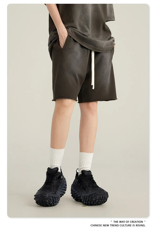 Obsidian Phoenix Unisex Luxury Solid Cotton Shorts - High Street Side-Slit Knee-Length Pants