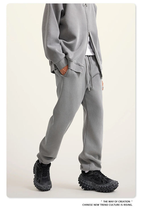 Obsidian Phoenix Luxury 355gsm Washed Fleece Sweatpants - Unisex Retro Loose-Fit Warm Joggers